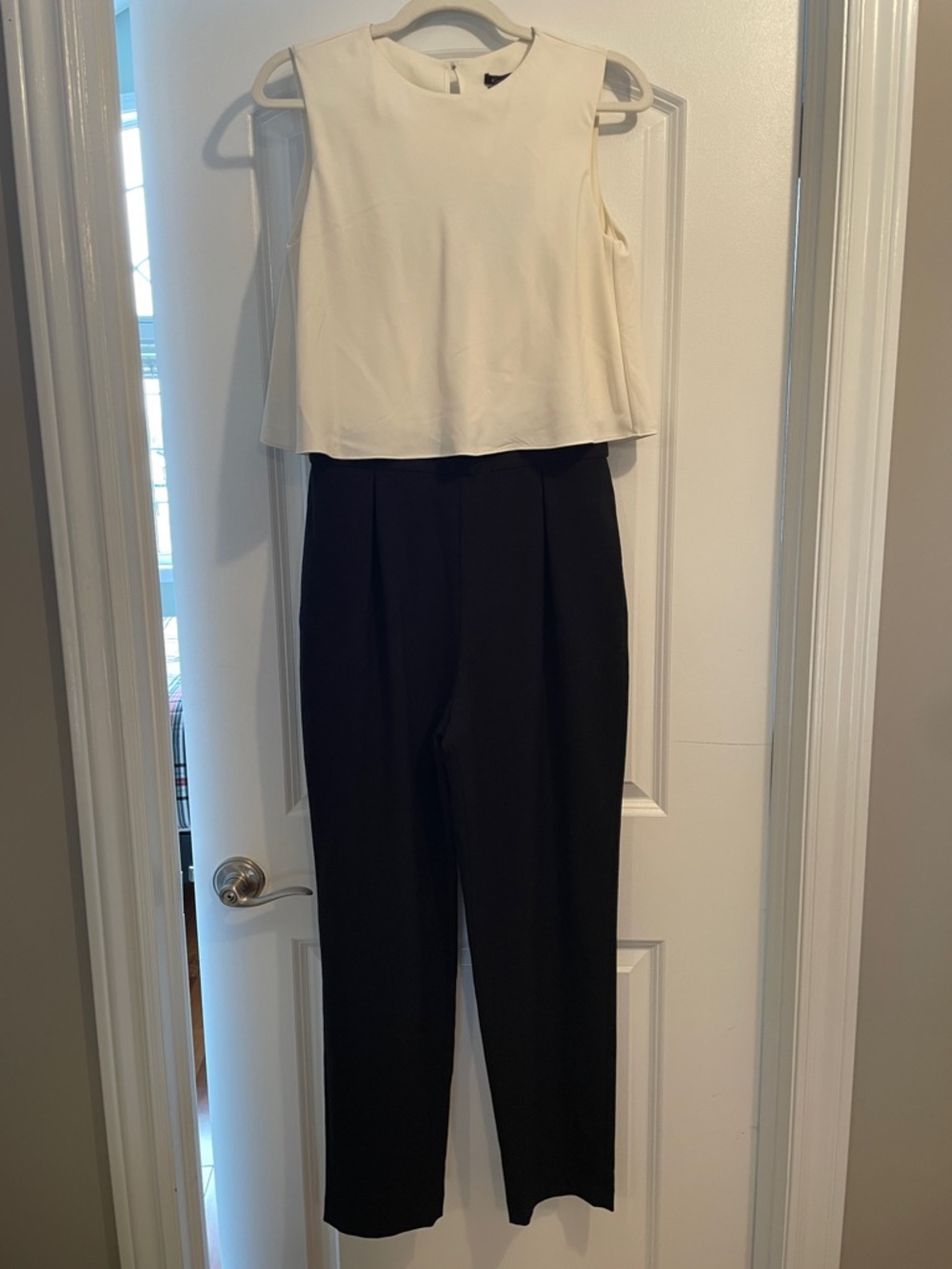 Massimo Dutti Two-Tone Sleeveless Jumpsuit in Ivory and Black
